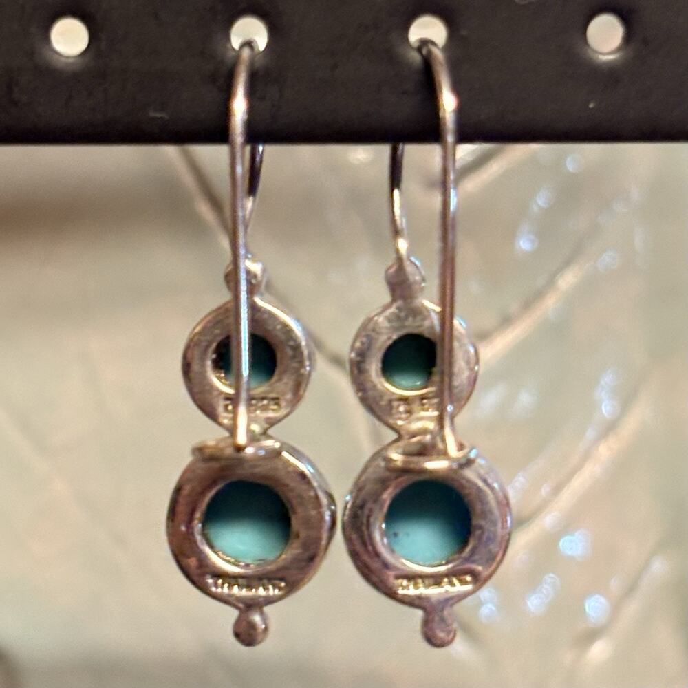 Sterling Silver and Turquoise Double Stone Drop Earrings by JC Made in Thailand - Picture 7 of 7
